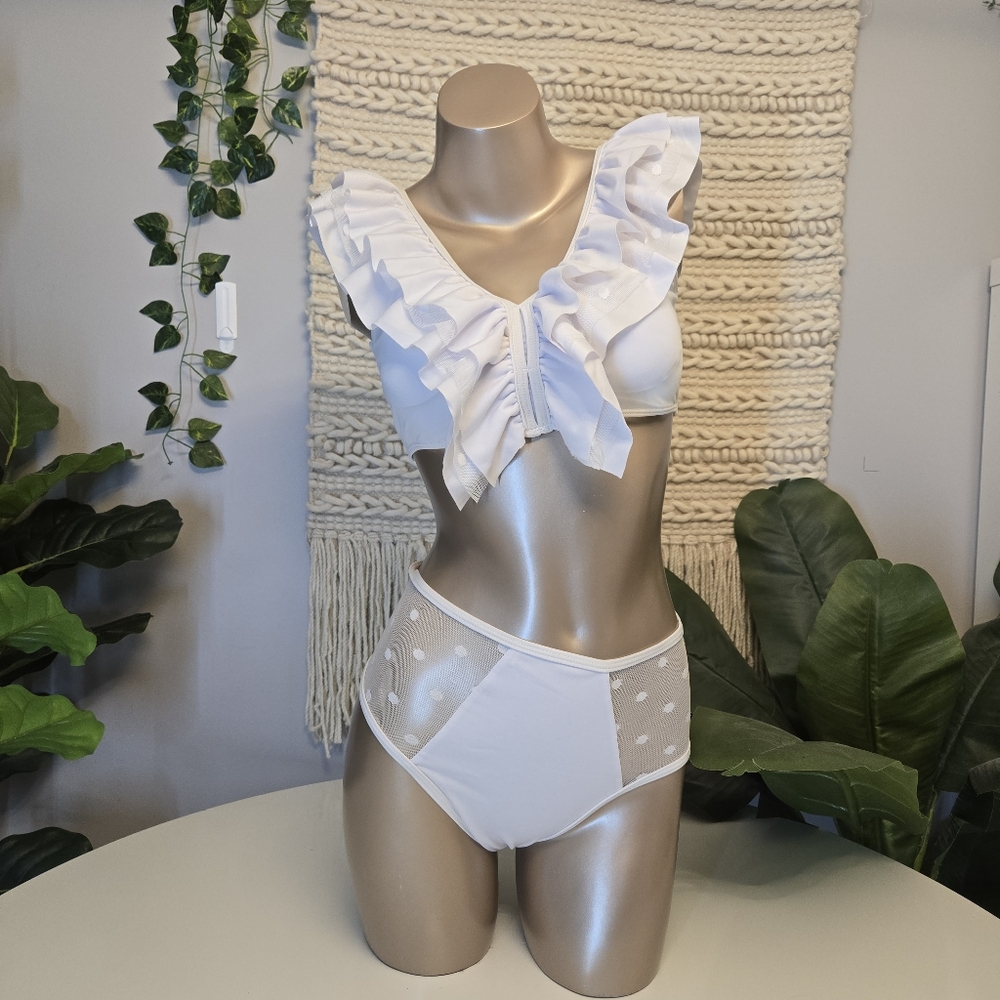 Shein White Ruffle Bikini Set